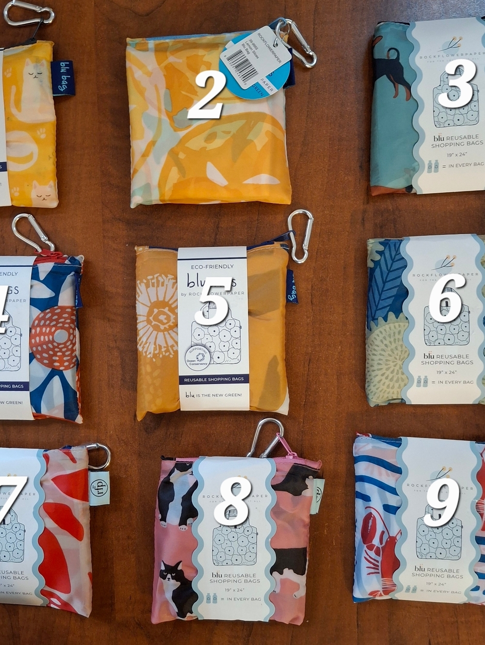 Asst. Blu Bags- Reusable Shopping Bags - 9 Designs - 1 Of Each Available